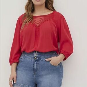 NWOT Torrid Red Embroidered & Crochet Trim Top Plus Size Blouse